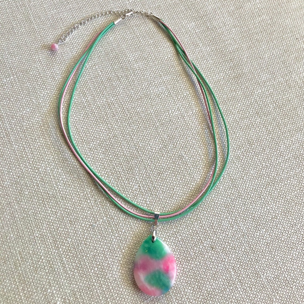 Artistic Pink and Green Pendant Necklace